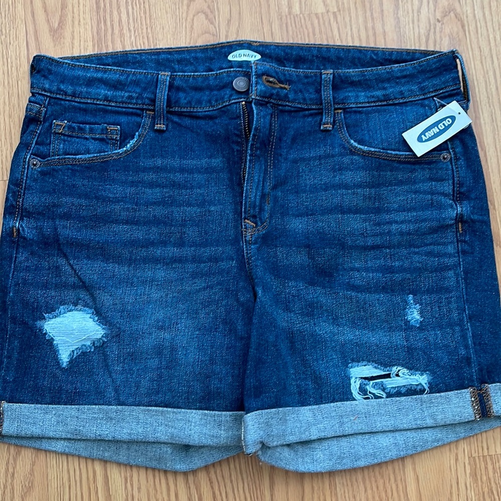 Distressed jean shorts